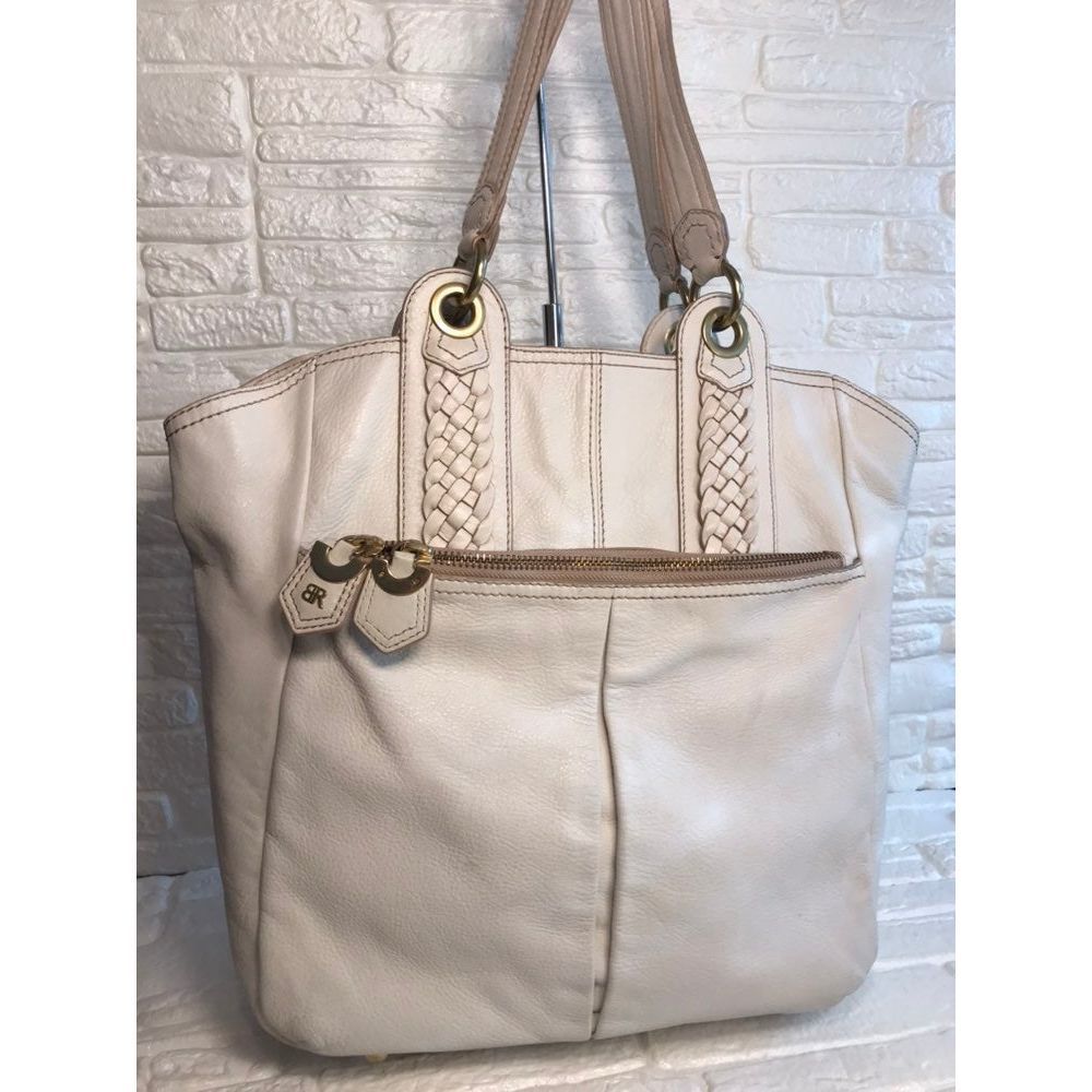 Banana Republic Genuine Ivory Winter White Leather Tote Handbag
